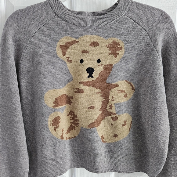 NWOT Hippie Rose Knit Teddy Bear Cropped Sweater - Picture 2 of 8